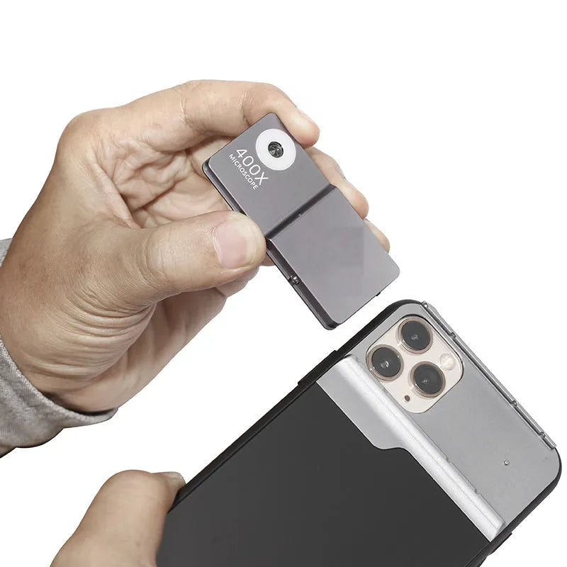 400X mobile phone microscope lens with aluminium alloy and black silver finish for iPhone compatibility