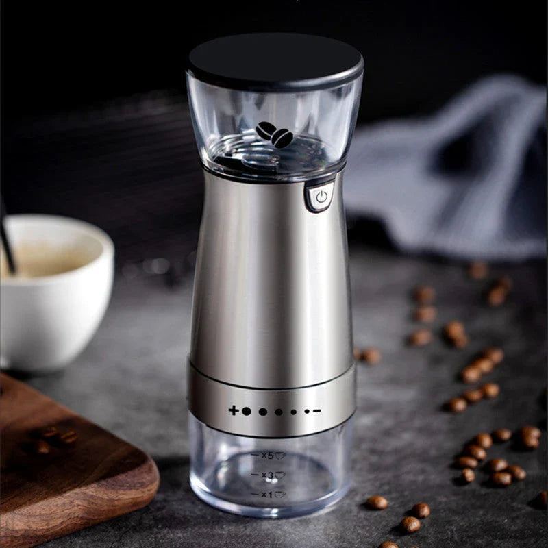 Premium Electric Coffee Grinder with Adjustable Settings, Stainless Steel Construction, and USB Charging