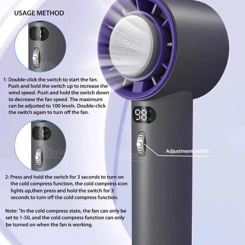 Portable Handheld Turbo Fan with Adjustable Cooling and Long-Lasting Battery - Compact Personal Cooling Device