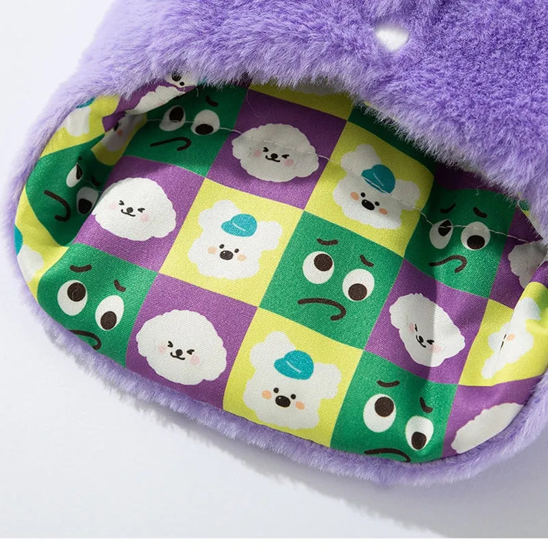 Autumn winter Korean pet hoodie with cute cartoon bear design and scarf in pink, shown on small dog