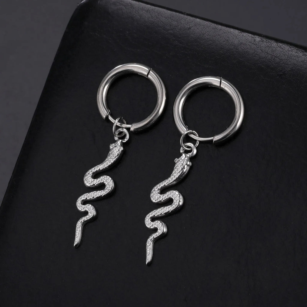 Snake-shaped vintage earrings in stainless steel with 18K gold plating and electroplating treatment