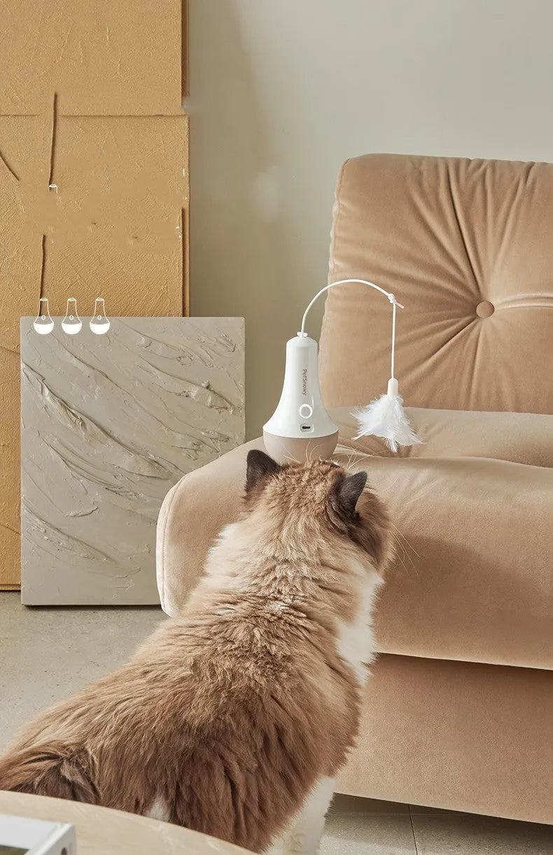Intelligent tumbler electric cat toy made of ABS plastic with USB Type-C charging port, cat horn attachment, and LED light indicator