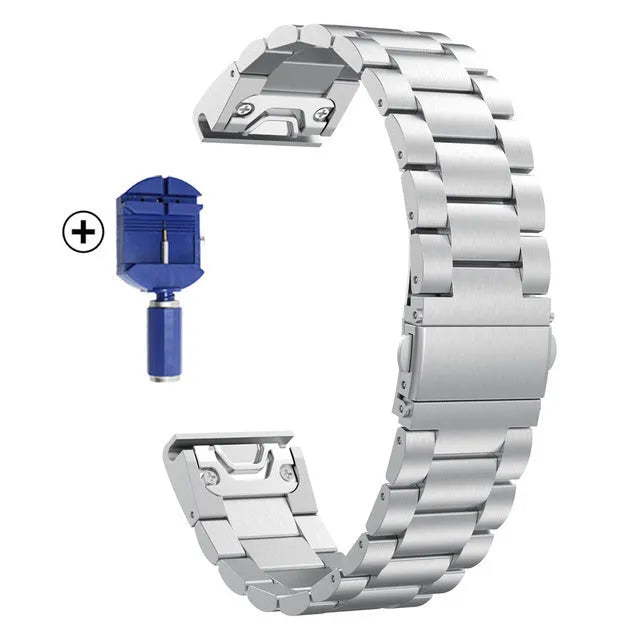 Quick release steel watch strap for Jiaming three-plant connection in silver 20mm width