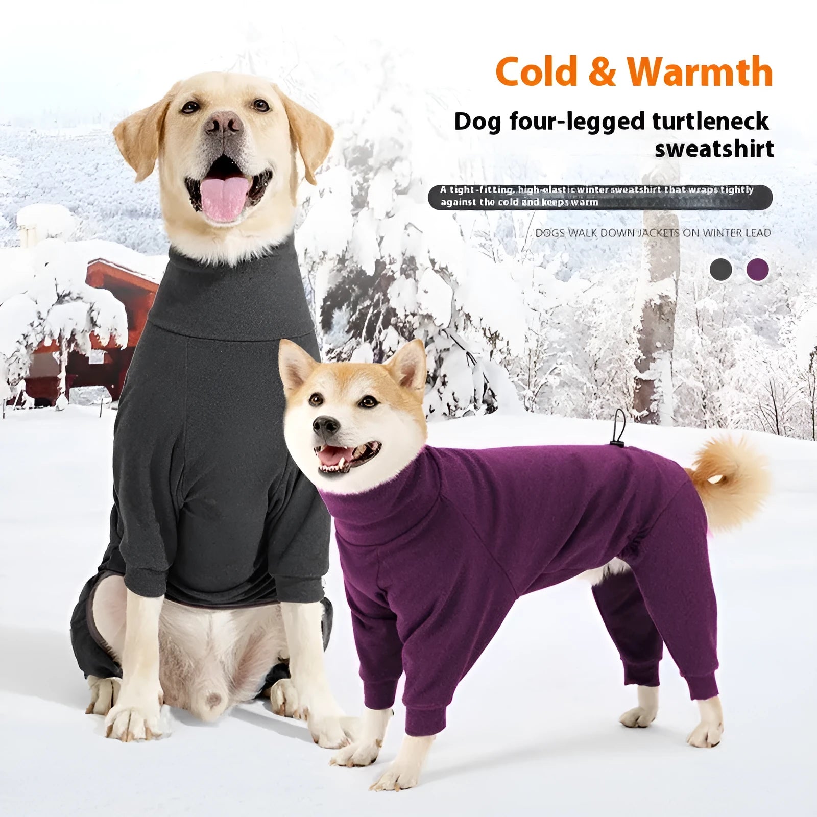 Dark grey polar fleece dog coat with a high collar on a dog, showing the size range from XS to XXXL.