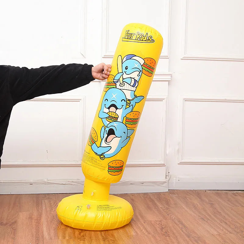 Yellow hamburger pattern inflatable boxing column standing upright at 120cm height for punching practice