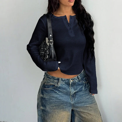 Women's slim fit long sleeve vest t-shirt with button front closure in polyester fabric