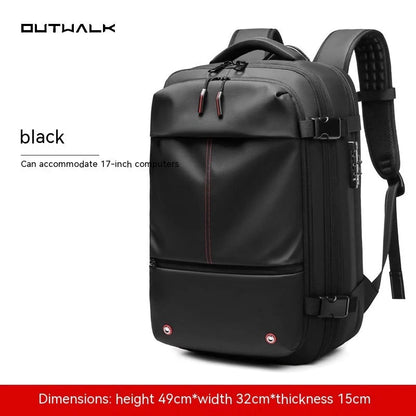 Men's business travel backpack with vacuum compression and multiple compartments