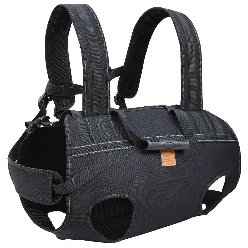 Black oxford cloth dog backpack for medium to large pets with soft construction