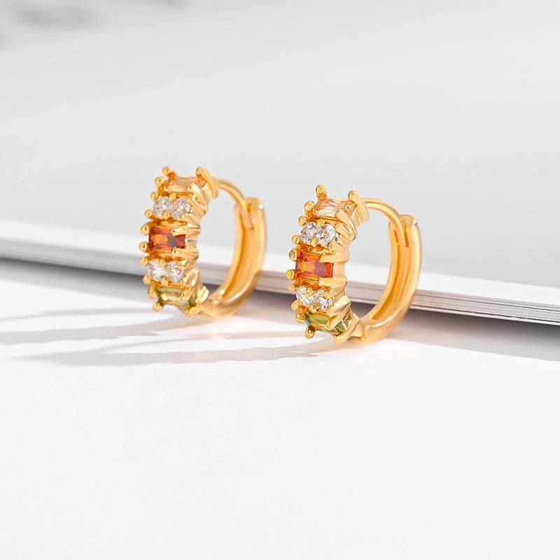 Gold-plated square crystal zircon earrings for women, versatile and elegant design
