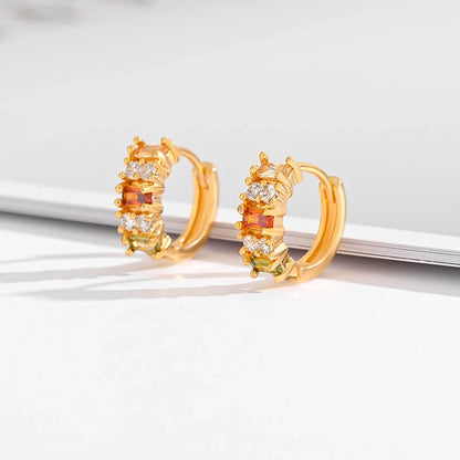 Gold-plated square crystal zircon earrings for women, versatile and elegant design
