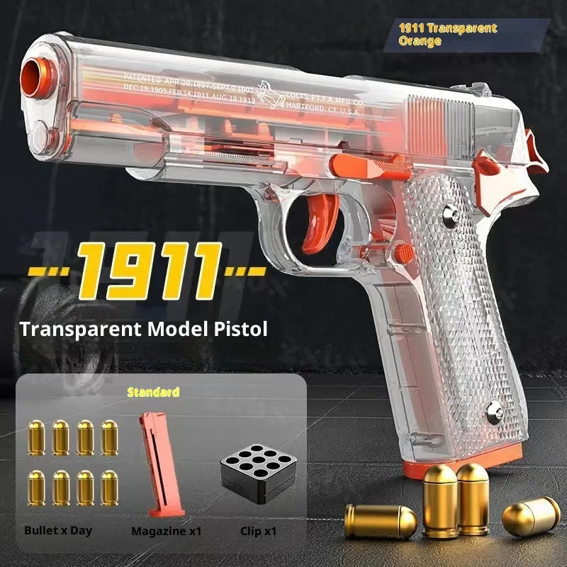 Automatic loading throwing shell Glock soft elastic replica toy gun in black colour