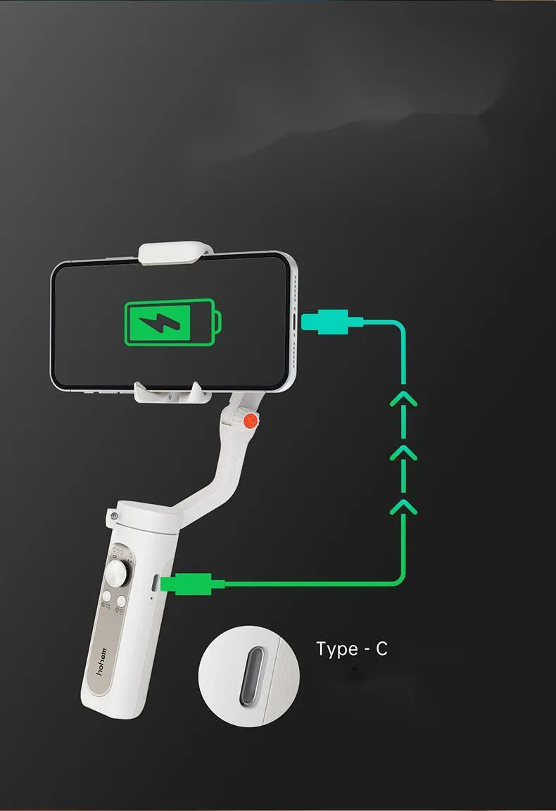 Black 3-axis smartphone stabilizer gimbal with tripod stand folded to 179mm