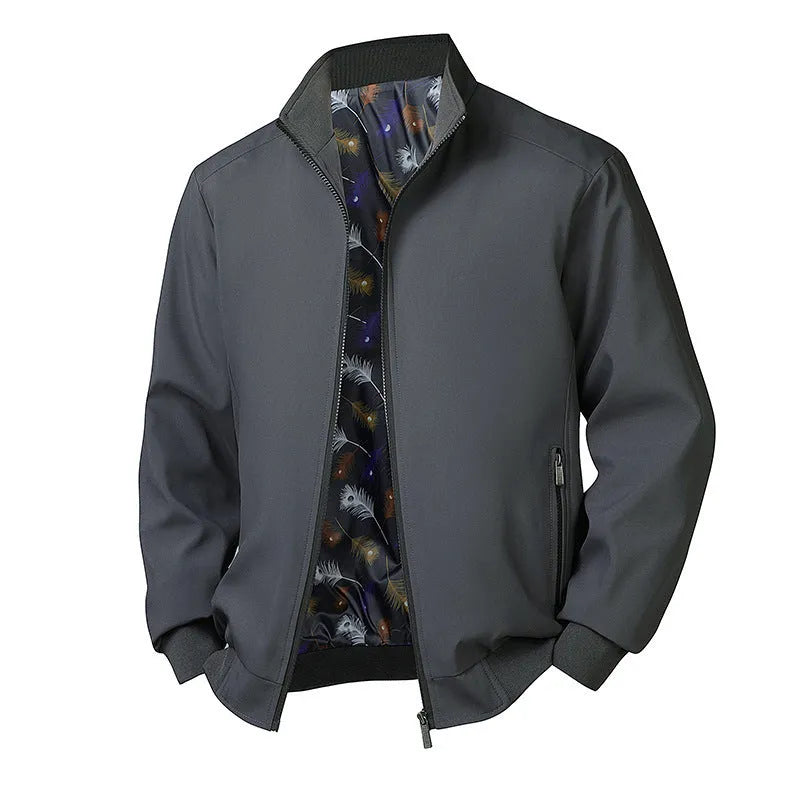 Plus size men's grey plaid corduroy hooded jacket with stand-up collar and patch pockets