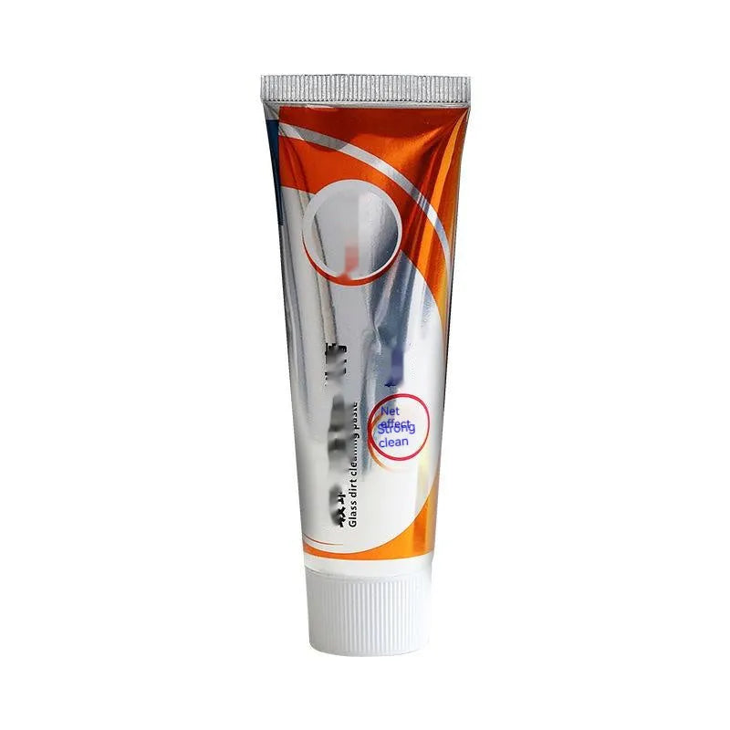 White car windscreen cleaning paste in 13.2cm container with sponge mop for oil stain removal