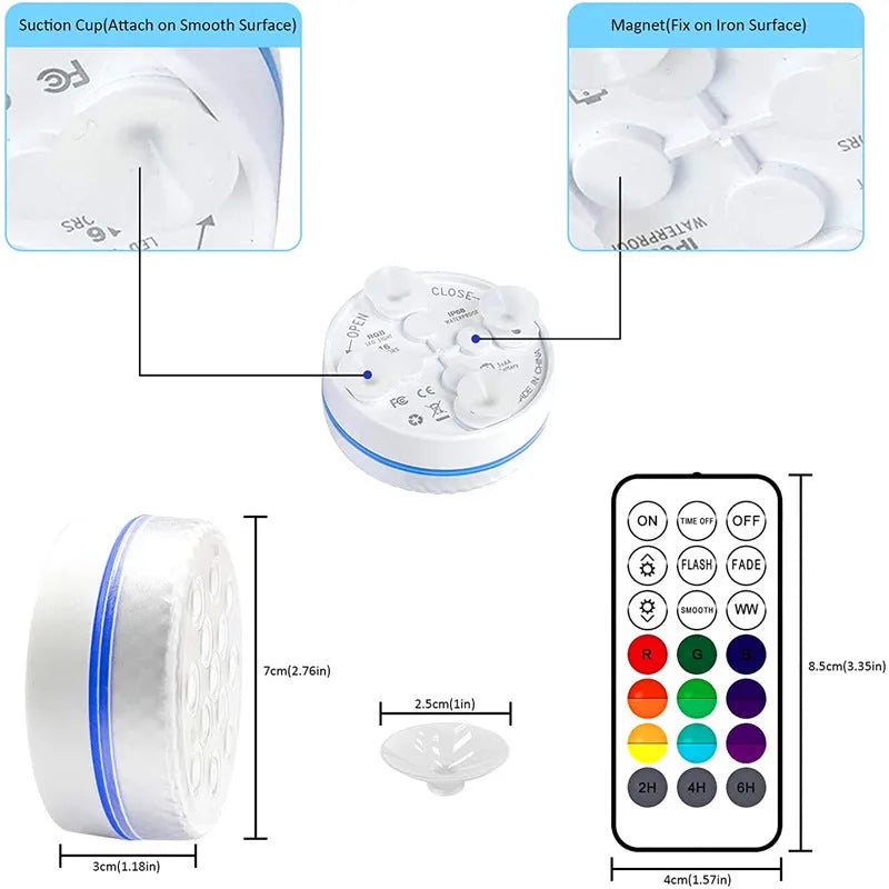 Remote control colour-changing diving light with IP68 waterproof rating for garden decoration