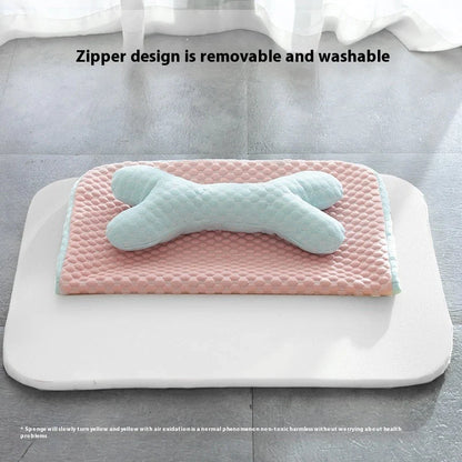 Breathable Cooling Pet Mat for small to medium dogs and cats in pink with big-eyed animal theme