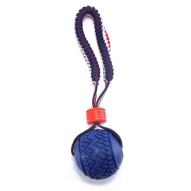 Interactive dog toy ball with rope for teeth cleaning and training in various colors