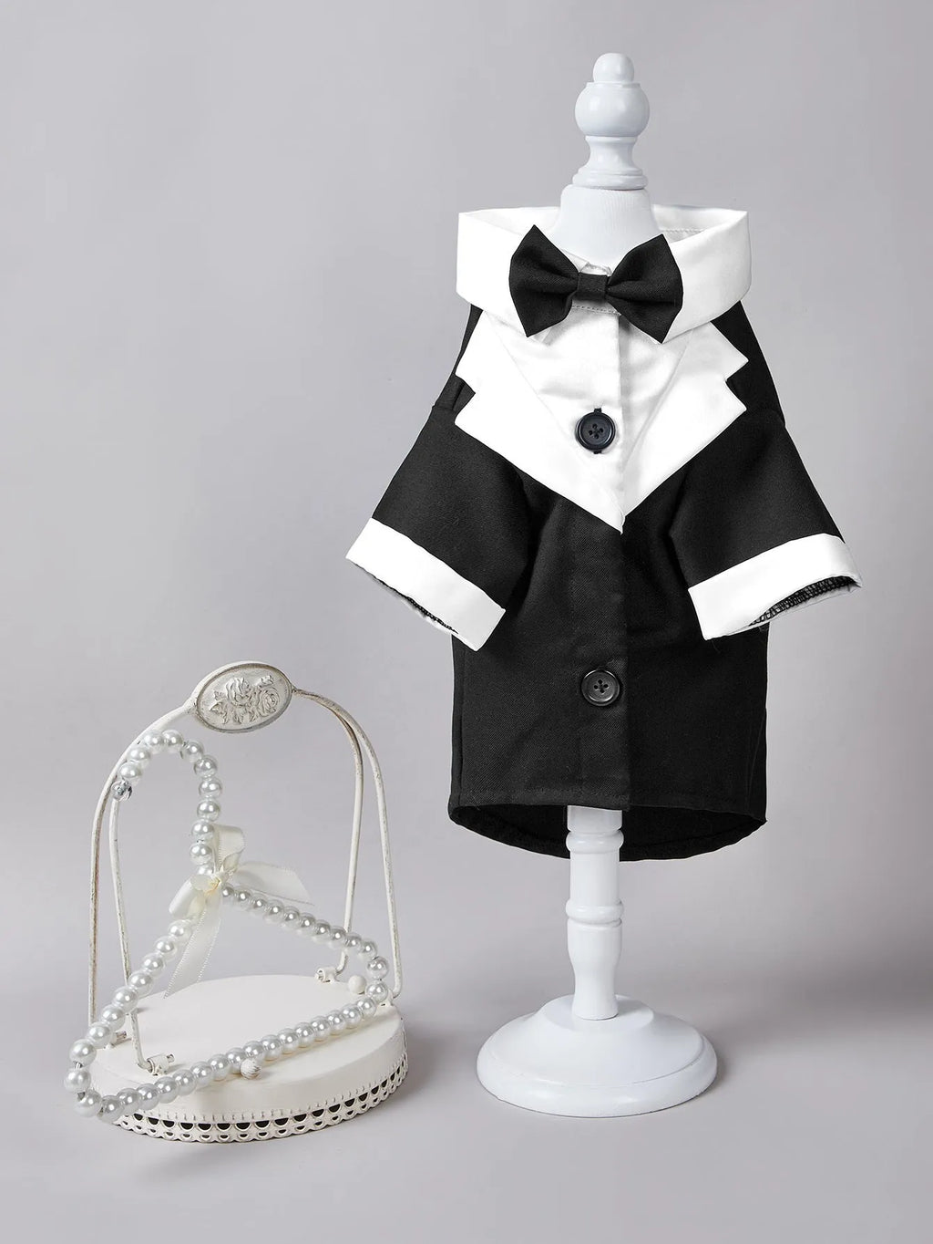 Chinese-style black polyester dog wedding suit with four-legged design for formal occasions