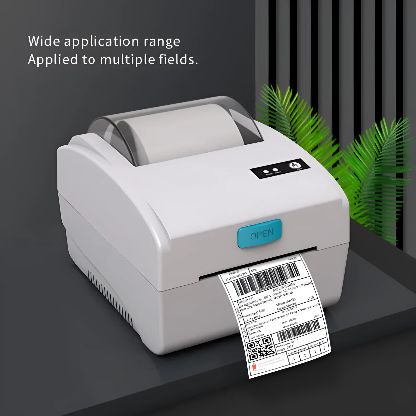 White Bluetooth thermal label printer with USB port on compact desktop stand