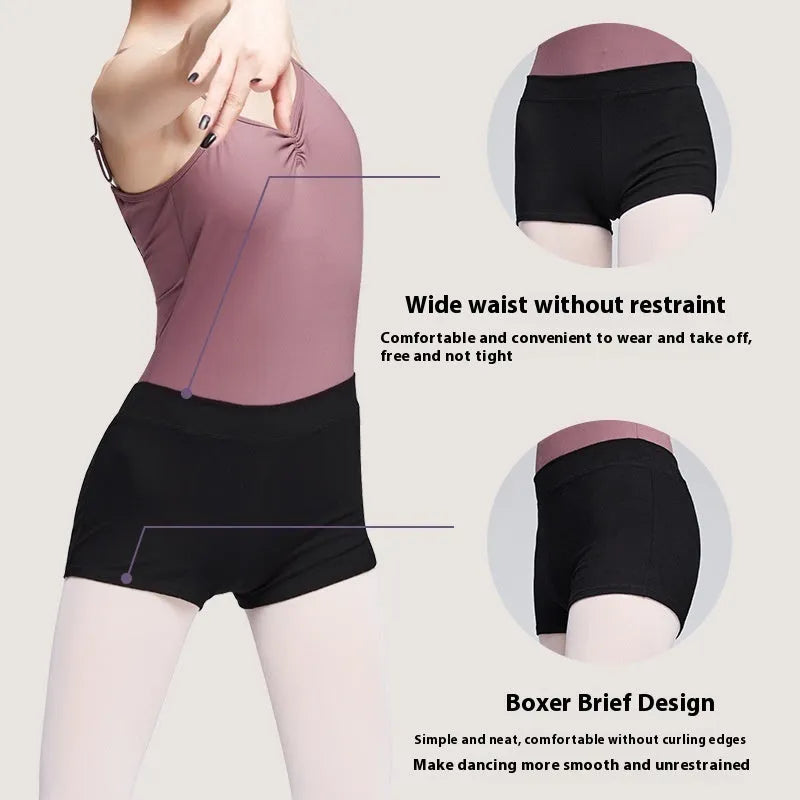 Black cotton women's dance practice trousers laid flat, showing solid colour and simple design.