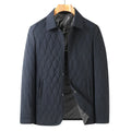 Men's lightweight diamond lattice cotton-padded jacket in black, gray green, and navy blue for autumn winter