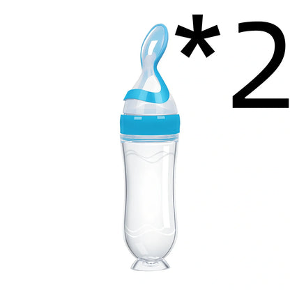 Blue baby spoon bottle feeder, 120ml capacity, food-grade silicone and PP, for 3 months semi-liquid feeding