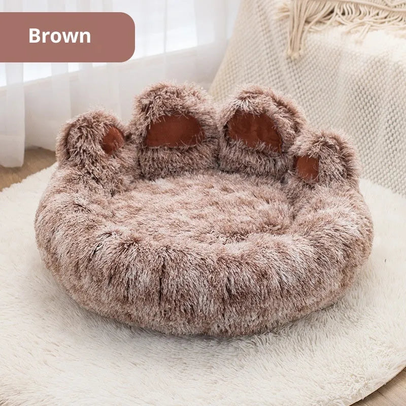 Two-color thickened plush pet bed for dogs in double silk gray with hand-shaped brush nest finish, 50cm diameter
