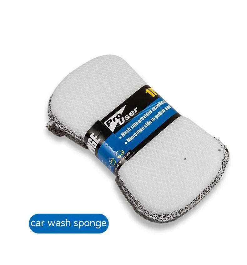 9-piece grey car wash cleaning set with microfiber towels, sponge, tire brush and waxing wipes