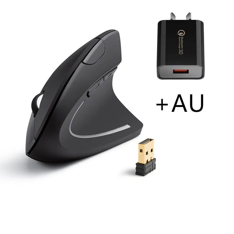 Ergonomic rechargeable wireless vertical mouse, black, right hand design with 1600 DPI optical sensor and USB receiver