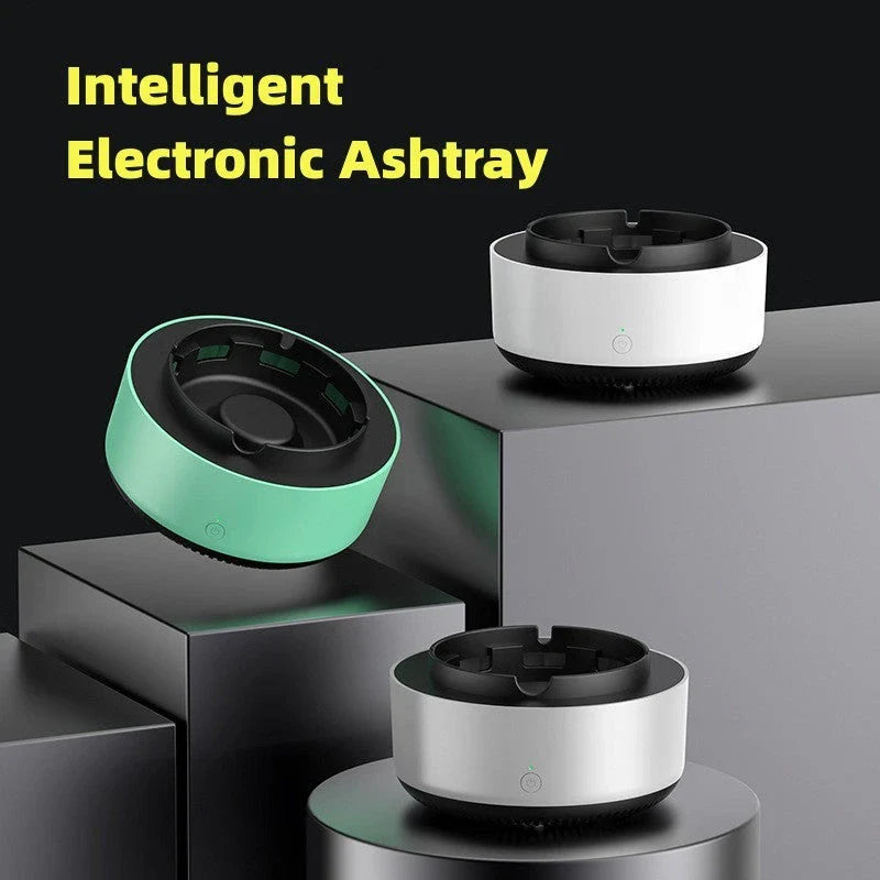 Stylish car ashtray with built-in air purifier for eliminating smoke and odors, featuring a compact, portable design and powerful 3600 RPM fan system.