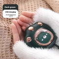 USB rechargeable hand warmer with digital display shown in pink, blue, green, and white colour options.