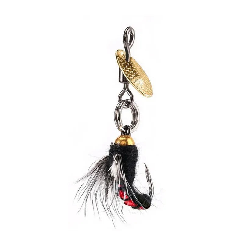 Five bionic poisonous mosquito and fly fishing hooks with multicolour patterns and sequins