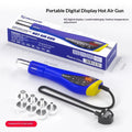Blue small hand-held temperature-adjustable electric plastic film blower with digital display and six nozzles