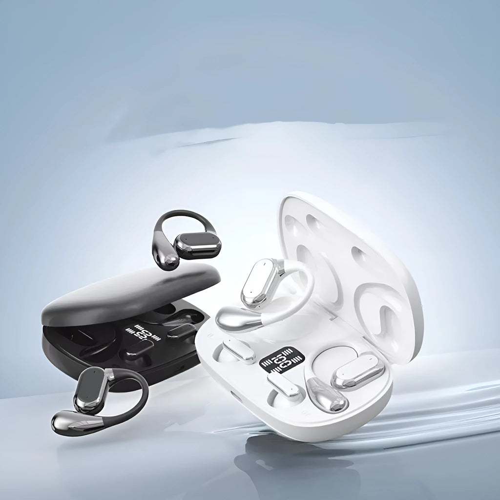 Ear-mounted sports Bluetooth headset with digital display in black colour