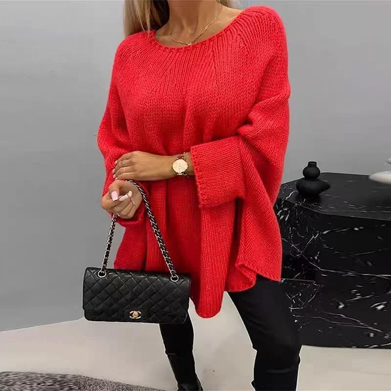 Winter oversized knitted shawl sweater with batwing sleeves in various colours