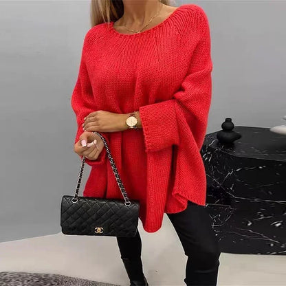 Winter oversized knitted shawl sweater with batwing sleeves in various colours