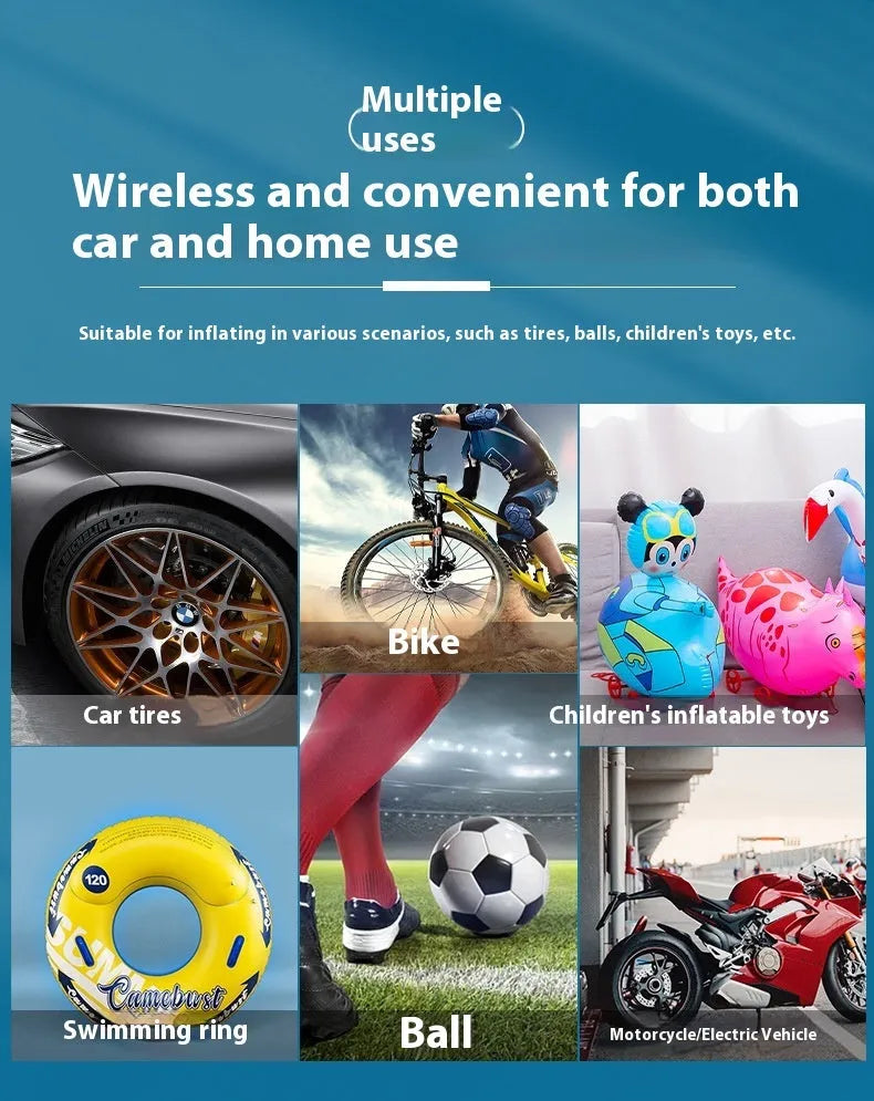 Handheld mini portable tyre pump with USB charging cable for car, motorcycle and bicycle inflation
