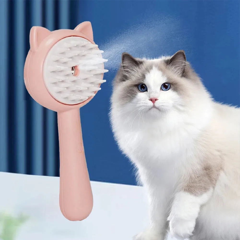 Hair cleaning brush with mist multifunctional cat dog grooming brush rechargeable self cleaning slicker brush in yellow