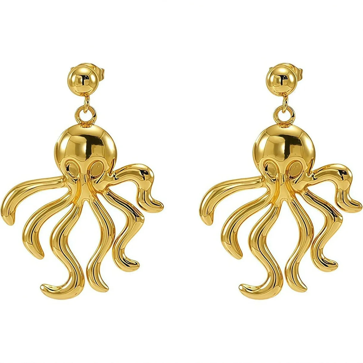 Gold octopus stud earrings made of stainless steel in minimalist retro style
