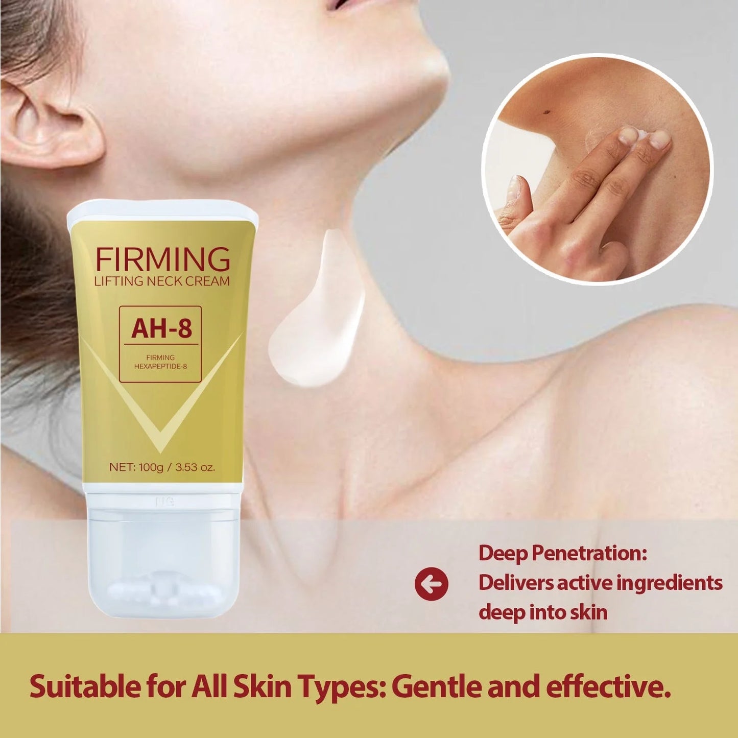 Neck Firming Roller Cream with roller applicator for easy application and deep nourishment