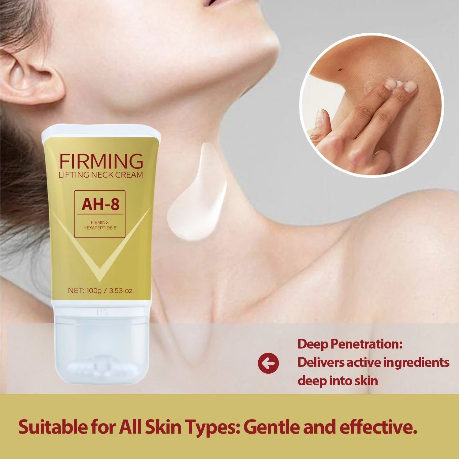 Neck Firming Roller Cream with roller applicator for easy application and deep nourishment