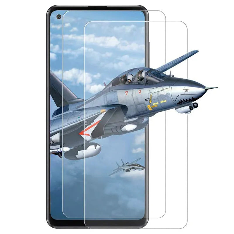 Samsung Galaxy phone with a tempered glass privacy screen protector applied.