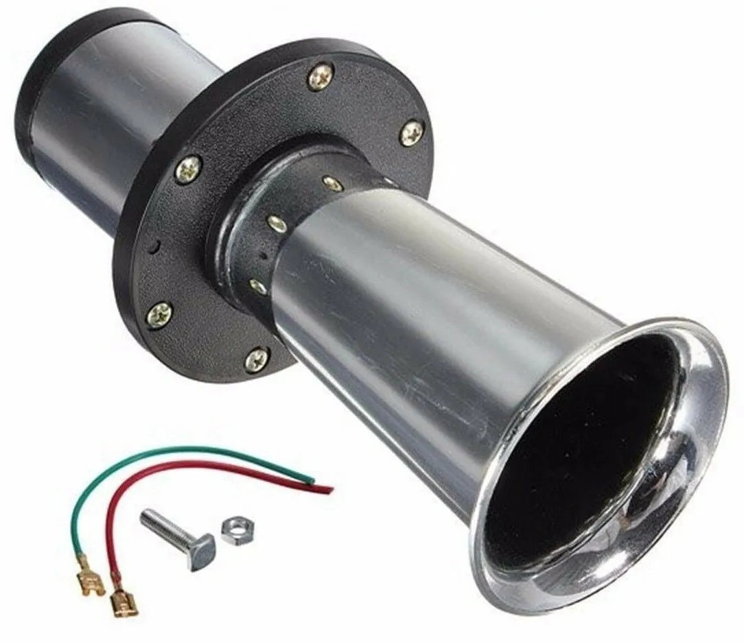 12v black modified car horn with silver colour accents for universal vehicle fit