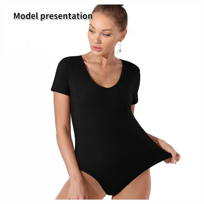 Women's solid colour bodysuit in black and coffee, offering a snug fit and versatile styling options.