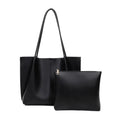 Women's large capacity soft PU shoulder bag in black with inner zip and outer sandwich pocket