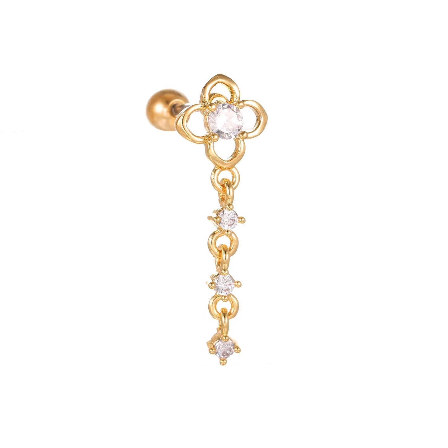 Star and moon cubic zirconia stainless steel cartilage earring in gold and white K options