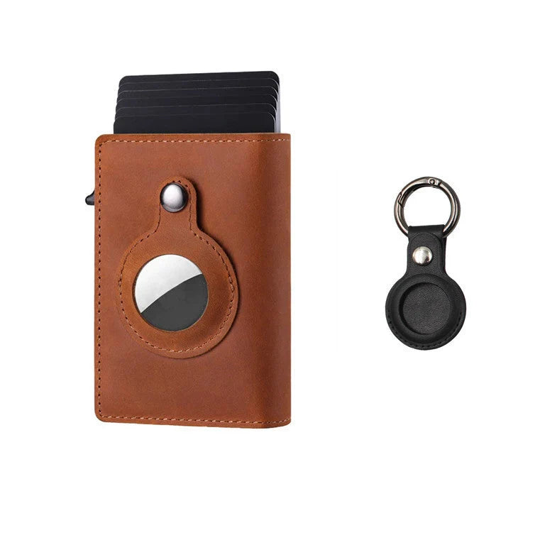 Genuine leather card holder with aluminum alloy frame in Crazy Horse finish