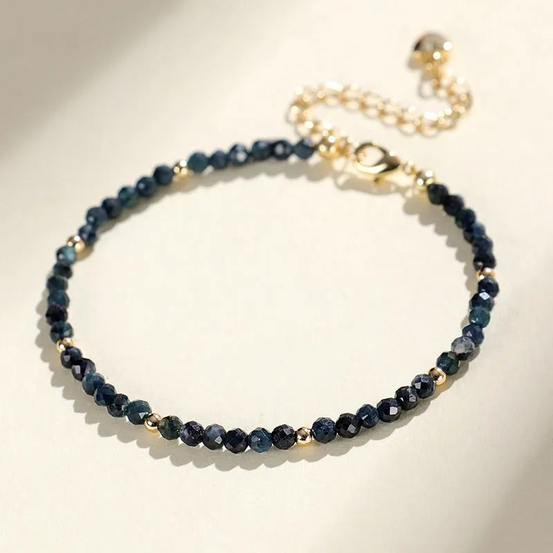 3mm blue tourmaline spacer bead bracelet for women showing gemstone beads and pattern detail