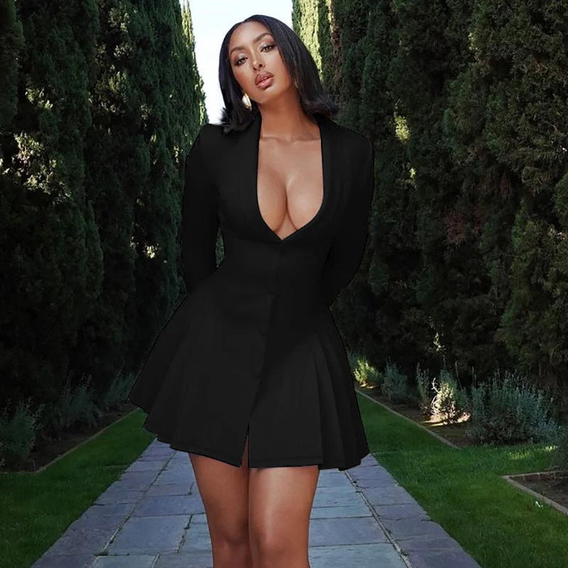 Deep V cardigan short ruffled dress for women in white and black