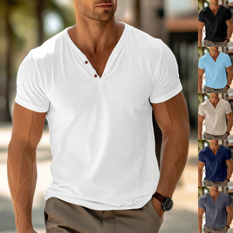 Men's solid colour cotton short sleeve t-shirt for summer